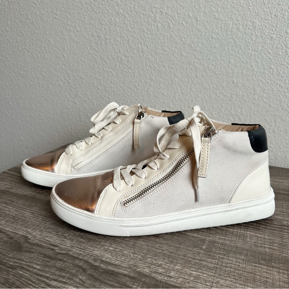 BLONDO Genesis White Rose Gold Metallic Hidden Wedge Platform Sneakers 8 Leather